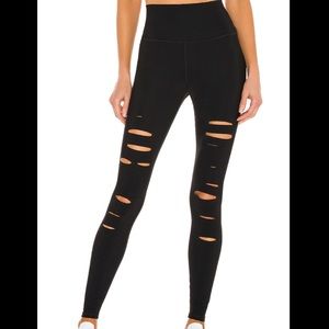 alo High Waist Ripped Warrior Legging in Black